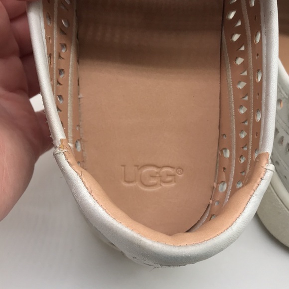 UGG Islet Laser Cut Women’s White Leather Slip-On Flat Spring/Summer Loafers - Picture 5 of 9